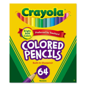 (CYO683364)CYO 683364 – Short Colored Pencils Hinged Top Box with Built-in Pencil Sharpener, 3.3 mm, 2B, Assorted Lead and Barrel Colors, 64/Pack by BINNEY & SMITH / CRAYOLA (64/ST)