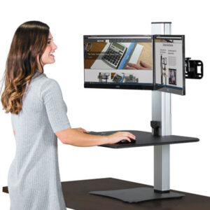 (VCTDC450)VCT DC450 – High Rise Electric Dual Monitor Standing Desk Workstation, 28" x 23" x 20.25", Black/Aluminum by VICTOR TECHNOLOGY LLC (1/EA)