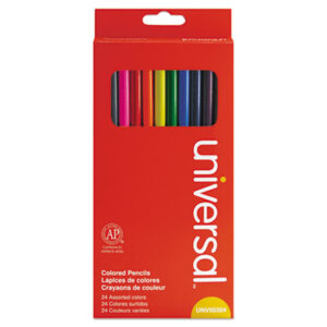 (UNV55324)UNV 55324 – Woodcase Colored Pencils, 3 mm, Assorted Lead and Barrel Colors, 24/Pack by UNIVERSAL OFFICE PRODUCTS (24/PK)