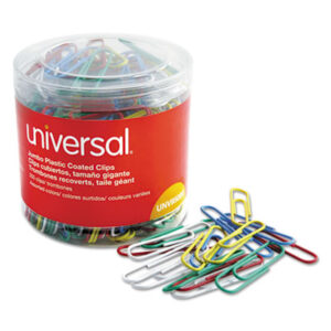(UNV95000)UNV 95000 – Plastic-Coated Paper Clips with One-Compartment Dispenser Tub, Jumbo, Assorted Colors, 250/Pack by UNIVERSAL OFFICE PRODUCTS (250/PK)