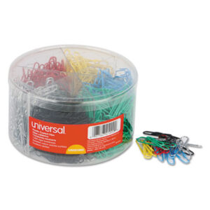 (UNV21000)UNV 21000 – Plastic-Coated Paper Clips with Six-Compartment Dispenser Tub, #3, Assorted Colors, 1,000/Pack by UNIVERSAL OFFICE PRODUCTS (1000/PK)