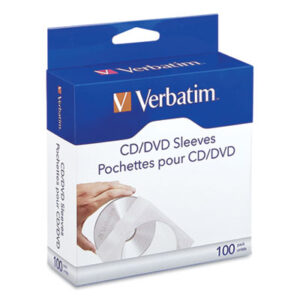 (VER49976)VER 49976 – CD/DVD Sleeves, 1 Disc Capacity, Clear/White, 100/Box by VERBATIM CORPORATION (1/EA)