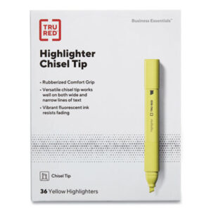 (TUD24376639)TUD 24376639 – Pen Style Chisel Tip Highlighter, Yellow Ink, Chisel Tip, Yellow Barrel, 36/Pack by TRU RED (36/PK)