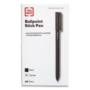 (TUD24328150)TUD 24328150 – Ballpoint Pen, Stick, Medium 1 mm, Black Ink, Black Barrel, 60/Pack by TRU RED (60/PK)