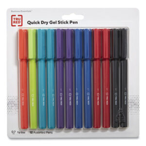 (TUD24377015)TUD 24377015 – Quick Dry Gel Pen, Stick, Medium 0.7 mm, Assorted Ink and Barrel Colors, 12/Pack by TRU RED (12/PK)
