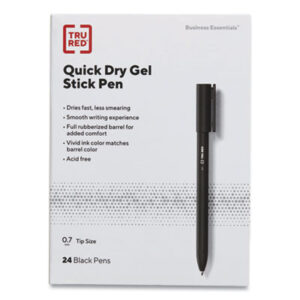 (TUD24377035)TUD 24377035 – Quick Dry Gel Pen, Retractable, Medium 0.7 mm, Black Ink, Black Barrel, 5/Pack by TRU RED (5/PK)