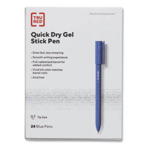(TUD24377038)TUD 24377038 – Quick Dry Gel Pen, Retractable, Fine 0.5 mm, Blue Ink, Blue Barrel, Dozen by TRU RED (12/DZ)