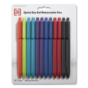 (TUD24377041)TUD 24377041 – Quick Dry Gel Pen, Retractable, Fine 0.5 mm, Assorted Ink and Barrel Colors, 5/Pack by TRU RED (5/PK)
