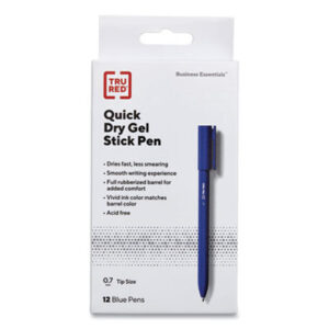 (TUD24377021)TUD 24377021 – Quick Dry Gel Pen, Stick, Medium 0.7 mm, Blue Ink, Blue Barrel, Dozen by TRU RED (12/DZ)