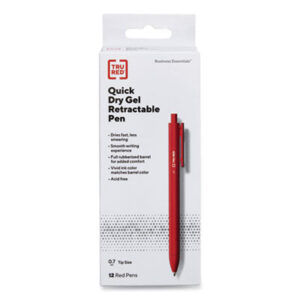 (TUD24377032)TUD 24377032 – Quick Dry Gel Pen, Retractable, Medium 0.7 mm, Red Ink, Red Barrel, Dozen by TRU RED (12/DZ)
