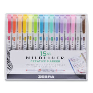 (ZEB78115)ZEB 78115 – Mildliner Double Ended Highlighter, Assorted Ink Colors, Bold-Chisel/Fine-Bullet Tips, Assorted Barrel Colors, 15/Pack by ZEBRA PEN CORP. (15/PK)