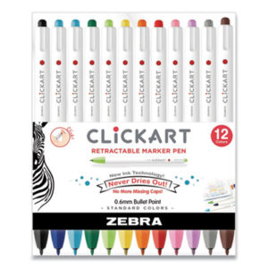 (ZEB69012)ZEB 69012 – ClickArt Porous Point Pen, Retractable, Fine 0.6 mm, Assorted Ink and Barrel Colors, 12/Pack by ZEBRA PEN CORP. (12/PK)
