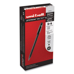 (UBC1768011)UBC 1768011 – Jetstream 101 Hybrid Gel Pen, Stick, Bold 1 mm, Black Ink, Black Barrel, Dozen by UNI (12/DZ)