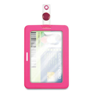 COSCO; Name Badge Holder; Clear; Plastic; Rubberized; Pink