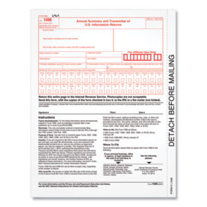 1096; 1096 Form; 8 x 11 Detached Size; Forms; Forms/Envelopes; Income Tax Forms & Envelopes; IRS; IRS Forms & Envelopes; Tax; Tax Forms & Envelopes; TOPS; Paperwork; Records; Documents; Pre-Printed; Record-Keeping