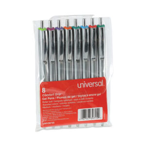 (UNV39725)UNV 39725 – Comfort Grip Gel Pen, Retractable, Medium 0.7 mm, Assorted Ink and Barrel Colors, 8/Pack by UNIVERSAL OFFICE PRODUCTS (8/ST)