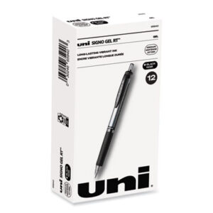 (UBC65940)UBC 65940 – Signo Gel Pen, Retractable, Medium 0.7 mm, Black Ink, Silver/Black Barrel, Dozen by UNI (12/DZ)