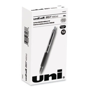 (UBC1736097)UBC 1736097 – Signo 207 Needle Point Gel Pen, Retractable, Medium 0.7 mm, Black Ink, Clear/Black Barrel, Dozen by UNI (12/DZ)