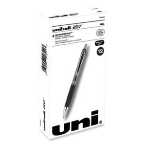 (UBC1790895)UBC 1790895 – Signo 207 Gel Pen, Retractable, Bold 1 mm, Black Ink, Smoke/Black Barrel, Dozen by UNI (12/DZ)