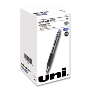 (UBC1921064)UBC 1921064 – Signo 207 Gel Pen, Retractable, Medium 0.7 mm, Blue Ink, Smoke/Black/Blue Barrel, 36/Box by UNI (36/BX)