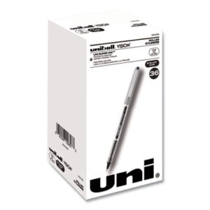 (UBC1921066)UBC 1921066 – VISION Roller Ball Pen, Stick, Fine 0.7 mm, Black Ink, Silver/Black/Clear Barrel, 36/Pack by UNI (36/PK)