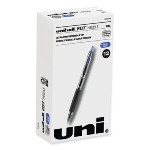 (UBC1736098)UBC 1736098 – Signo 207 Needle Point Gel Pen, Retractable, Medium 0.7 mm, Blue Ink, Clear/Black/Blue Barrel, Dozen by UNI (12/DZ)