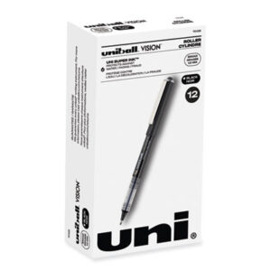 (UBC70128)UBC 70128 – VISION Roller Ball Pen, Stick, Bold 1 mm, Black Ink, Gray/Black/Clear Barrel, Dozen by UNI (12/DZ)