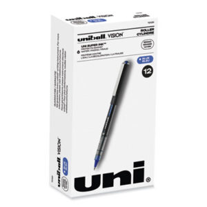 (UBC70129)UBC 70129 – VISION Roller Ball Pen, Stick, Bold 1 mm, Blue Ink, Black/Blue/Clear Barrel, Dozen by UNI (12/DZ)