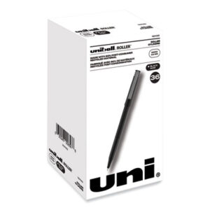 (UBC1921065)UBC 1921065 – Roller Ball Pen, Stick, Extra-Fine 0.5 mm, Black Ink, Black Barrel, 36/Pack by UNI (36/BX)