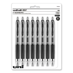 (UBC1756584)UBC 1756584 – Signo 207 Gel Pen, Retractable, Medium 0.7 mm, Black Ink, Clear/Black Barrel, 8/Pack by UNI (8/PK)