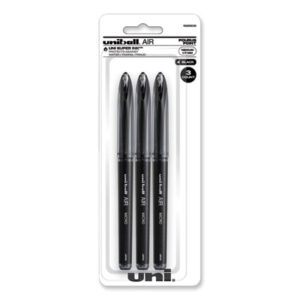 (UBC1926808)UBC 1926808 – AIR Porous Gel Pen, Stick, Medium 0.7 mm, Black Ink, Black Barrel, 3/Pack by UNI (3/PK)