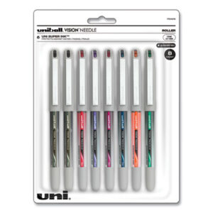 (UBC1734916)UBC 1734916 – VISION Needle Roller Ball Pen, Stick, Fine 0.7 mm, Assorted Ink and Barrel Colors, 8/Pack by UNI (8/ST)