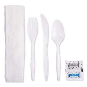 (BWK6KITMW)BWK 6KITMW – Cutlery Kit, Plastic Fork/Spoon/Knife/Salt/Polypropylene/Napkin, White, 250/Carton by BOARDWALK (250/CT)