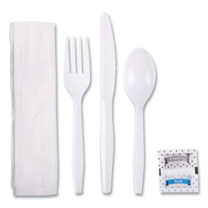 (BWKFKTNSMWPSWH)BWK FKTNSMWPSWH – Six-Piece Cutlery Kit, Condiment/Fork/Knife/Napkin/Teaspoon, White, 250/Carton by BOARDWALK (250/CT)