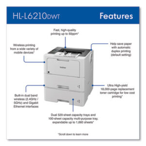 Brother; HL-L6210DWT; Business Monochrome Laser Printer