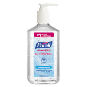 12-fl. oz; Bathroom Supplies; GOJO; Hand Care; Hand Cleaning; Hand Sanitizer; Janitorial Supplies; Pump Bottle; PURELL; Purell Hand Sanitizer; Refill; Restroom Supplies; Skin; WashroomSupplies; Sanitary; Germ-Killers; Disinfectants; Cleaners; Hygiene; GOJ365912EA