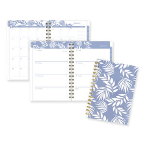 (AAG1680200)AAG 1680200 – Elena Weekly/Monthly Planner, Palm Leaves Artwork, 8.5 x 6.38, Blue/White Cover, 12-Month (Jan to Dec): 2024 by MEAD PRODUCTS (1/EA)
