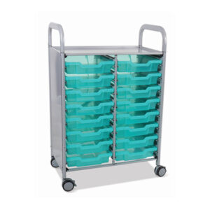 (GTSSASET054429)GTS SASET054429 – Callero Plus Shield Double Trolley Set 05, Antimicrobial, Metal, 16 F1 Shallow Bins, 27.4" x 17.3" x 41.5", Silver/Trans Kiwi by GRATNELLS USA, LLC (/)