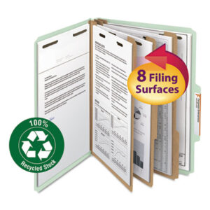 (SMD14093)SMD 14093 – Recycled Pressboard Classification Folders, 3" Expansion, 3 Dividers, 8 Fasteners, Letter Size, Gray-Green, 10/Box by SMEAD MANUFACTURING CO. (/)
