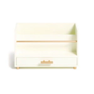 (UBR3464U0312)UBR 3464U0312 – Juliet Desk Organizer, 3 Compartments, 1 Drawer, 9.5" x 4.2" x 4.9", White/Gold, Wood/Metal by U BRANDS (1/EA)