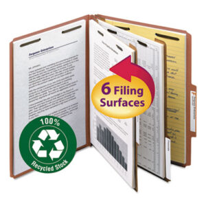 (SMD14024)SMD 14024 – Recycled Pressboard Classification Folders, 2" Expansion, 2 Dividers, 6 Fasteners, Letter Size, Red Exterior, 10/Box by SMEAD MANUFACTURING CO. (10/BX)