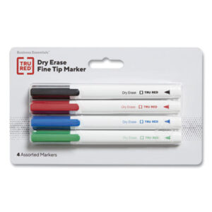 (TUD24376590)TUD 24376590 – Dry Erase Marker, Pen-Style, Fine Bullet Tip, Assorted Colors, 4/Pack by TRU RED (4/PK)
