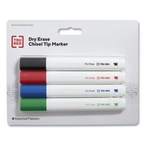 (TUD24376600)TUD 24376600 – Dry Erase Marker, Tank-Style, Medium Chisel Tip, Assorted Colors, 4/Pack by TRU RED (4/PK)