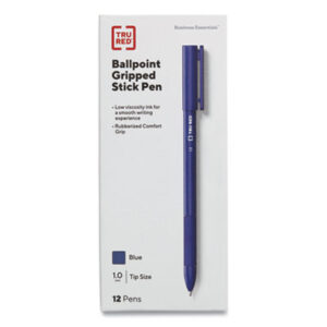 (TUD24328145)TUD 24328145 – Gripped Ballpoint Pen, Stick, Medium 1 mm, Blue Ink, Blue Barrel, Dozen by TRU RED (12/DZ)