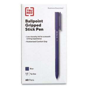 (TUD24328146)TUD 24328146 – Gripped Ballpoint Pen, Stick, Medium 1 mm, Blue Ink, Blue Barrel, 60/Pack by TRU RED (60/PK)