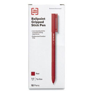 (TUD24328151)TUD 24328151 – Gripped Ballpoint Pen, Stick, Medium 1 mm, Red Ink, Red Barrel, Dozen by TRU RED (12/DZ)