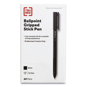 (TUD24328152)TUD 24328152 – Gripped Ballpoint Pen, Stick, Medium 1 mm, Black Ink, Black Barrel, 60/Pack by TRU RED (60/PK)