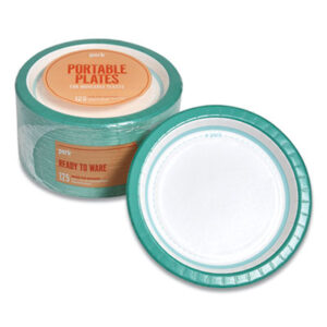 (PRK24375263)PRK 24375263 – Everyday Paper Plates, 8.5" dia, White/Teal, 125/Pack by PERK (125/PK)