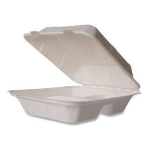 (VEGWH83HW)VEG WH83HW – Nourish Molded Fiber Takeout Containers, 3-Compartment, 7.9 x 7.9 x 2.9, White, Sugarcane, 200/Carton by VEGWARE (200/CT)