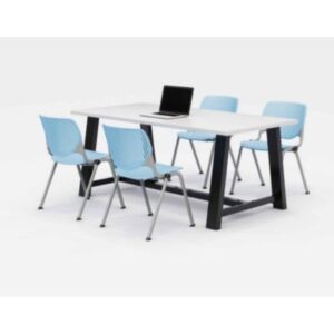 (KFI840031900333)KFI 840031900333 – Midtown Dining Table with Four Sky Blue Kool Series Chairs, 36 x 72 x 30, Designer White, Ships in 4-6 Business Days by KFI STUDIOS (1/ST)